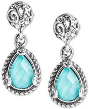 Carolyn Pollack Turquoise/rock Crystal Doublet Teardrop Filigree Drop Earrings