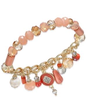 Inc International Concepts Gold-tone Pink Beaded Charm Stretch Bracelet, Only At Macy's