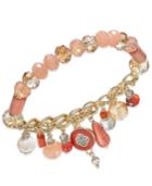 Inc International Concepts Gold-tone Pink Beaded Charm Stretch Bracelet, Only At Macy's