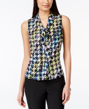 Tahari Asl Petite Tie-neck Houndstooth Blouse