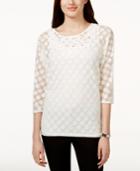 Alfani Petite Embroidered Lace Top, Only At Macy's