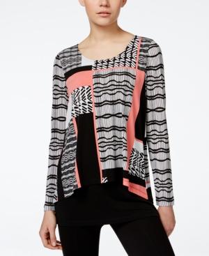 Alfani Petite Long-sleeve Multi-print Blouse, Only At Macy's
