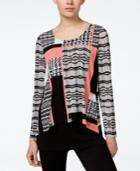 Alfani Petite Long-sleeve Multi-print Blouse, Only At Macy's