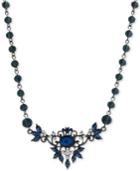 2028 Silver-tone Blue Crystal Floral Necklace