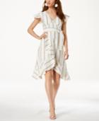 J.o.a. Striped Flutter-detail Faux-wrap Dress