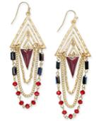 Inc International Concepts Gold-tone Burgundy Triangle Stone And Chain Drop Earrings, Only At Macy's