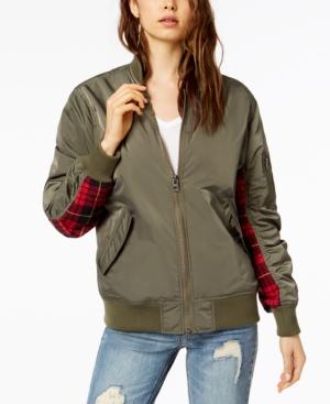 Kendall + Kylie Plaid-trimmed Bomber Jacket