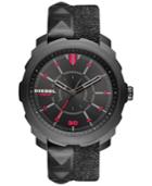 Diesel Men's Machinus Nsbb Black Studded Leather And Denim Strap Watch 46x51mm Dz1785