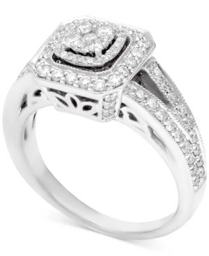 Diamond Halo Cluster Engagement Ring (5/8 Ct. T.w.) In 14k White Gold