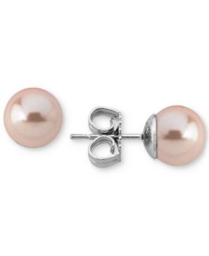 Majorica Sterling Silver Pink Imitation Pearl Stud Earrings
