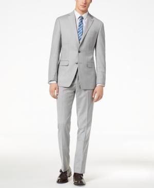 Calvin Klein Men's Slim-fit Light Gray Sharkskin Suit