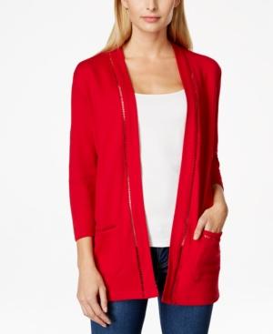 Karen Scott Petite Lattice-trim Open Cardigan, Only At Macy's