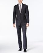 Kenneth Cole New York Performance Wear Charcoal Tonal Windowpane Slim-fit Suit