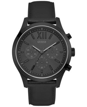 Guess Men's Chronograph Black Leather Strap Watch 46mm U0789g4