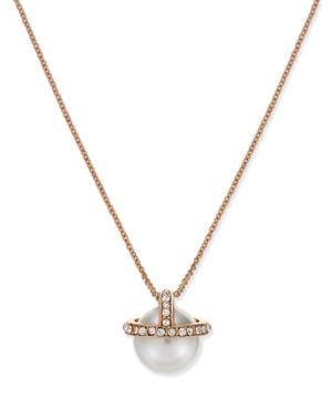 Inc International Concepts Rose Gold-tone Imitation Pearl And Pave Pendant Necklace, Only At Macy's