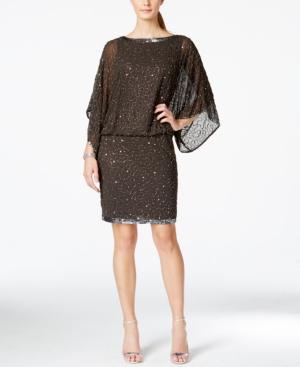 J Kara Chiffon Beaded Sequin-hem Cocktail Dress