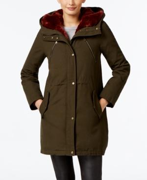 Vince Camuto Contrast Faux-fur-hood Parka