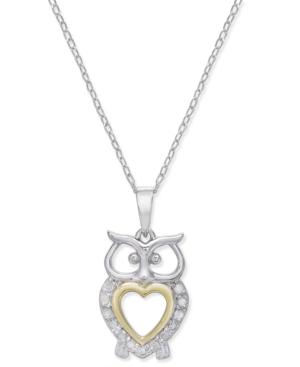 Diamond Two-tone Owl Pendant Necklace (1/10 Ct. T.w.) In Sterling Silver