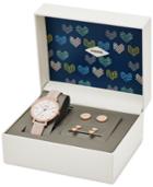 Fossil Women's Jacqueline Pink Leather Strap Watch 36mm And Stud Earrings Box Set Es4202set