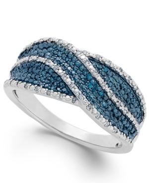Blue And White Diamond Ring In Sterling Silver (1/4 Ct. T.w.)
