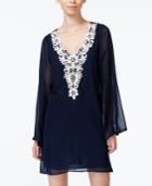 Crystal Doll Juniors' Contrast Crochet Bell-sleeve Shift Dress