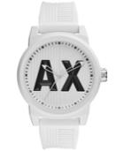 Armani Exchange Men's White Textured Silicone Strap Watch 46mm Ax1450