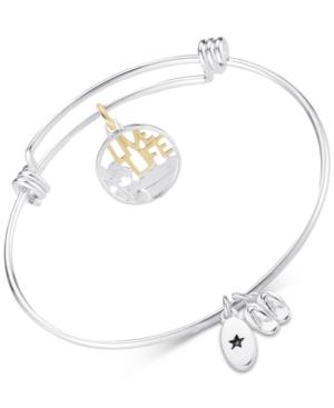 Unwritten Live Life Beach Theme Adjustable Bangle Bracelet In Two-tone Stainless Steel