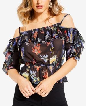 Guess Birds Of Paradise Printed Flounce Top