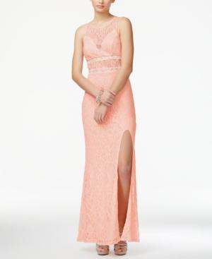 City Studios Juniors' Embellished Glitter Lace Side-slit Gown, A Macy's Exclusive Style
