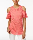 Bar Iii Cold-shoulder Sheer Burnout Top, Only At Macy's