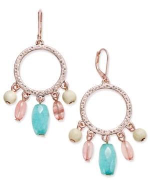 Nine West Rose Gold-tone Multi-bead Drop Hoop Earrings