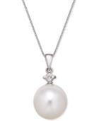 Cultured White South Sea Pearl (12mm) And Diamond (1/10 Ct. T.w.) Pendant Necklace In 14k White Gold