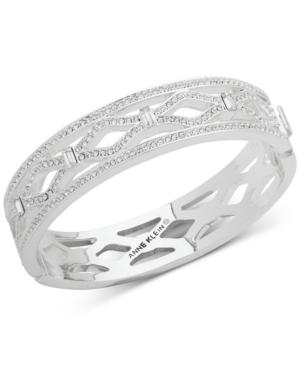 Anne Klein Silver-tone Pave Openwork Bangle Bracelet, Created For Macy's