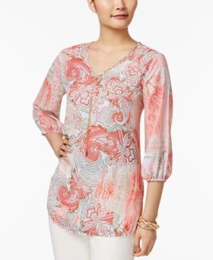 Jm Collection Printed Chain-neck Top, Only At Macy's