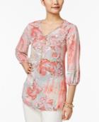 Jm Collection Printed Chain-neck Top, Only At Macy's