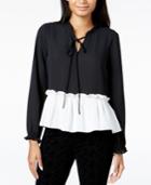 Maison Jules Ruffled Colorblocked Top, Created For Macy's
