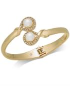Charter Club Gold-tone Imitation Pearl & Pave Bypass Hinged Bangle Bracelet, Created For Macy's