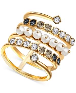 Swarovski 22k Gold-plated Imitation Pearl And Crystal Coil Statement Ring