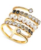 Swarovski 22k Gold-plated Imitation Pearl And Crystal Coil Statement Ring