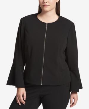 Calvin Klein Plus Size Zip-front Bell-sleeve Blazer