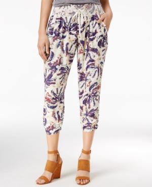 Rewash Juniors' Printed Ruched Cropped Soft Pants