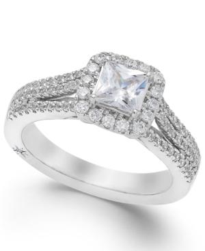 Celeste Halo By Marchesa Certified Diamond Split Shank Engagement Ring (1-1/5 Ct. T.w.) In 18k White Gold, Created For Macy's