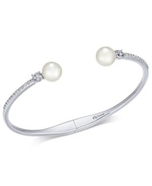 Danori Silver-tone Imitation Pearl & Crystal Hinged Bangle Bracelet, Created For Macy's