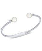 Danori Silver-tone Imitation Pearl & Crystal Hinged Bangle Bracelet, Created For Macy's