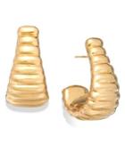 Signature Gold Ribbed J-hoop Earrings In 14k Gold