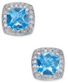 Blue Topaz (2 Ct. T.w.) And Diamond (1/6 Ct. T.w.) Stud Earrings In 14k White Gold