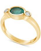 Emerald (3/4 Ct. T.w.) & Diamond (1/10 Ct. T.w.) Bezel Ring In 14k Gold