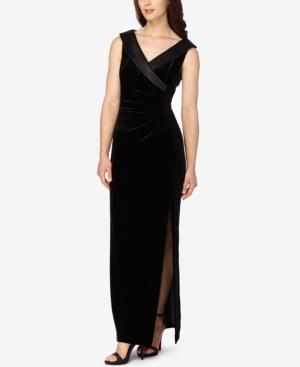 Tahari Asl Velvet Satin-collar Surplice Gown