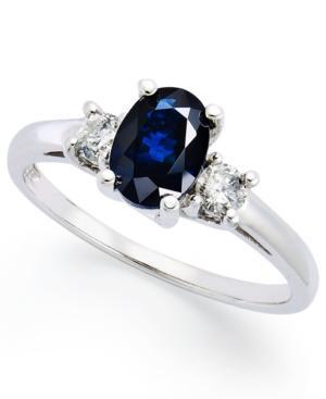 14k White Gold Ring, Sapphire (1-1/8 Ct. T.w.) And Diamond (1/5 Ct. T.w.) 3-stone Ring