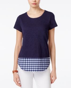Maison Jules Layered-look Gingham-trim Top, Only At Macy's